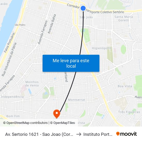 Av. Sertorio 1621 - Sao Joao (Corredor) - São João Porto Alegre - Rs 90240-480 Brasil to Instituto Porto Alegre Unidade Central map