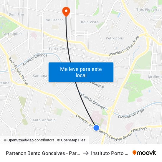 Partenon Bento Goncalves - Partenon Porto Alegre - Rs 90680-150 Brasil to Instituto Porto Alegre Unidade Central map