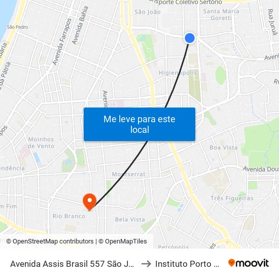 Avenida Assis Brasil 557 São João Porto Alegre - Rs 90550-130 Brasil to Instituto Porto Alegre Unidade Central map