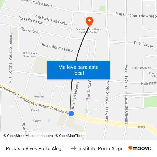 Protasio Alves Porto Alegre - Rs 90520-280 Brasil to Instituto Porto Alegre Unidade Central map