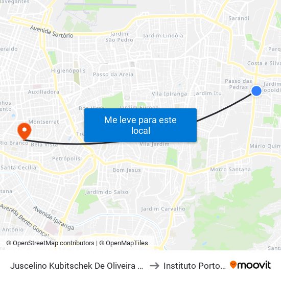 Juscelino Kubitschek De Oliveira - Rubem Berta Porto Alegre - Rs 91240-500 Brasil to Instituto Porto Alegre Unidade Central map