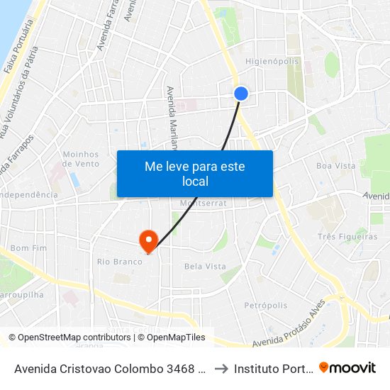 Avenida Cristovao Colombo 3468 Higienópolis Porto Alegre - Rio Grande Do Sul 90540 Brasil to Instituto Porto Alegre Unidade Central map