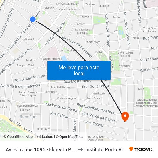 Av. Farrapos 1096 - Floresta Porto Alegre - Rs 90220-002 Brasil to Instituto Porto Alegre Unidade Central map