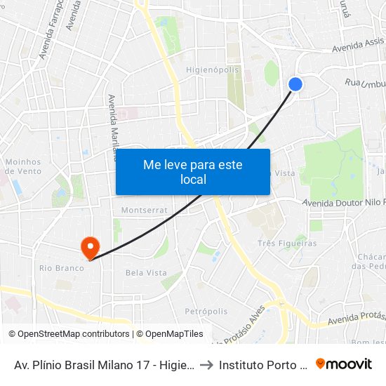 Av. Plínio Brasil Milano 17 - Higienópolis Porto Alegre - Rs 90520-002 Brasil to Instituto Porto Alegre Unidade Central map