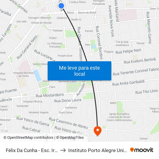 Félix Da Cunha - Esc. Irmão Pedro to Instituto Porto Alegre Unidade Central map