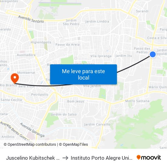 Juscelino Kubitschek De Oliveira to Instituto Porto Alegre Unidade Central map