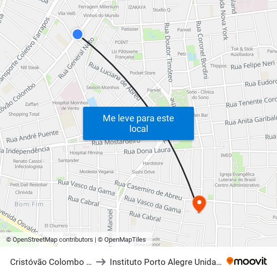 Cristóvão Colombo - Zaffari to Instituto Porto Alegre Unidade Central map
