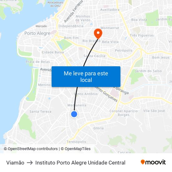 Viamão to Instituto Porto Alegre Unidade Central map