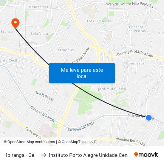 Ipiranga - Ceee to Instituto Porto Alegre Unidade Central map