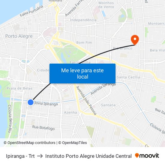 Ipiranga - Trt to Instituto Porto Alegre Unidade Central map