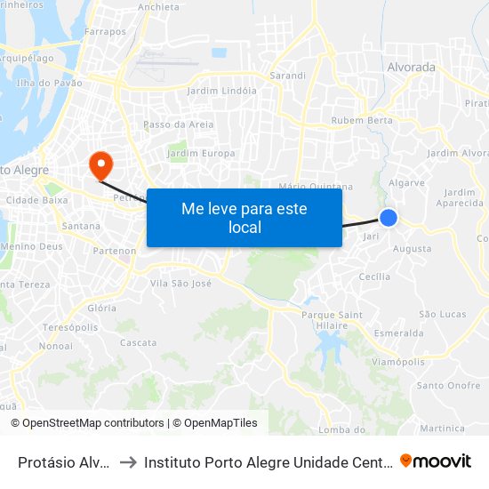 Protásio Alves to Instituto Porto Alegre Unidade Central map