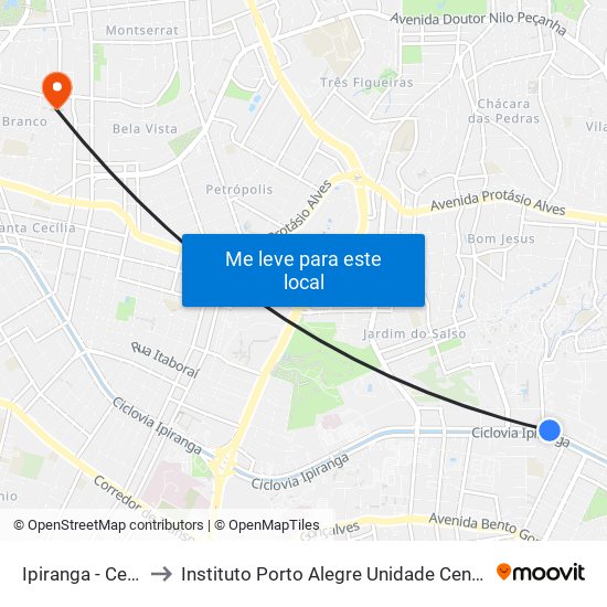 Ipiranga - Ceee to Instituto Porto Alegre Unidade Central map