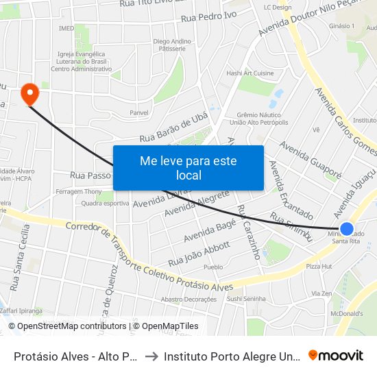 Protásio Alves - Alto Petrópolis Cb to Instituto Porto Alegre Unidade Central map
