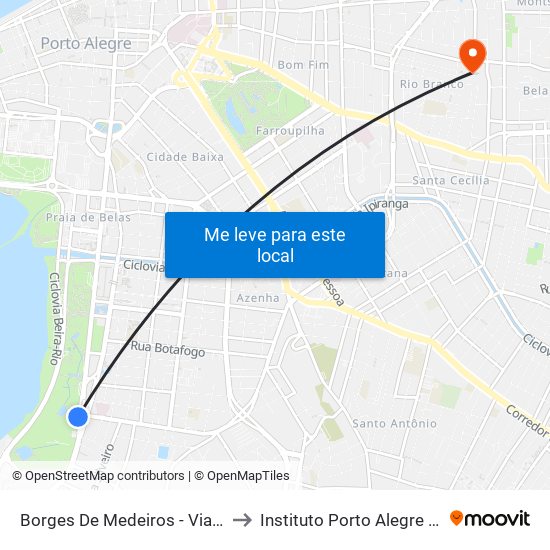 Borges De Medeiros - Viaduto Dom Pedro I to Instituto Porto Alegre Unidade Central map