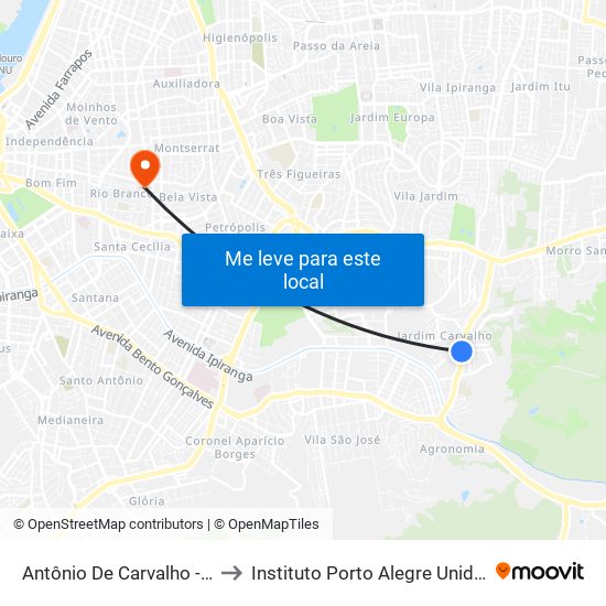 Antônio De Carvalho - Gauchão to Instituto Porto Alegre Unidade Central map