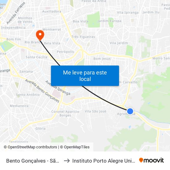 Bento Gonçalves - São Carlos Cb to Instituto Porto Alegre Unidade Central map