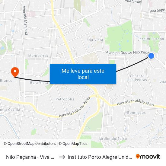 Nilo Peçanha - Viva Open Mall to Instituto Porto Alegre Unidade Central map
