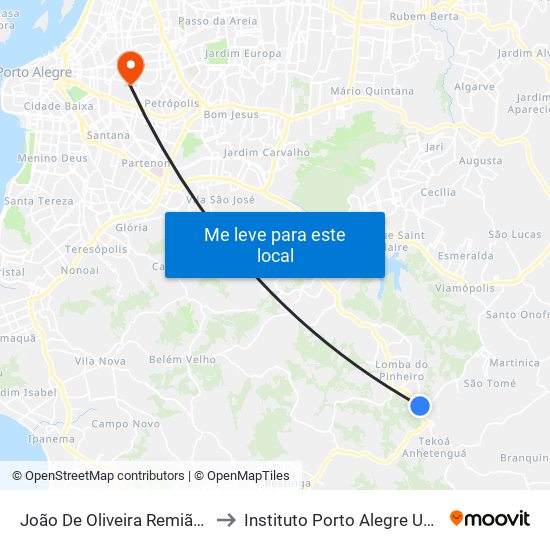 João De Oliveira Remião - Parada 19 to Instituto Porto Alegre Unidade Central map