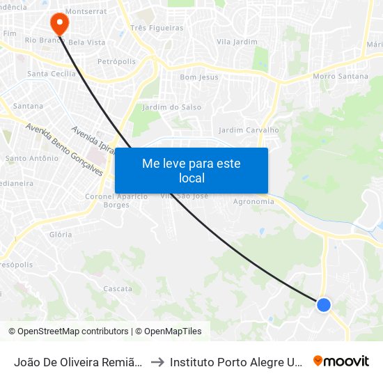 João De Oliveira Remião - Parada 03 to Instituto Porto Alegre Unidade Central map