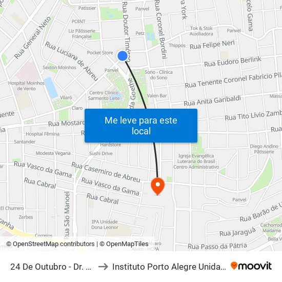 24 De Outubro - Dr. Timóteo to Instituto Porto Alegre Unidade Central map