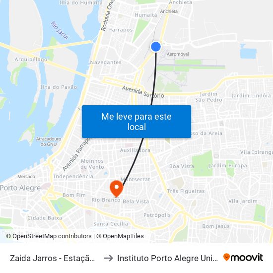 Zaida Jarros - Estação Aeroporto to Instituto Porto Alegre Unidade Central map