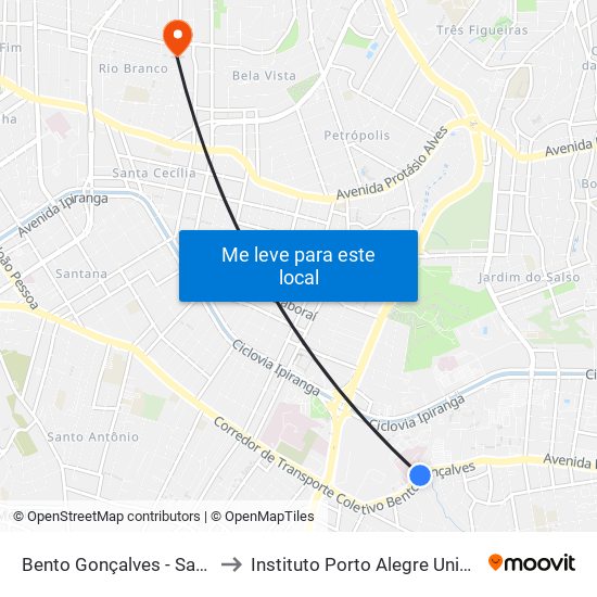 Bento Gonçalves - Sanatório Cb to Instituto Porto Alegre Unidade Central map