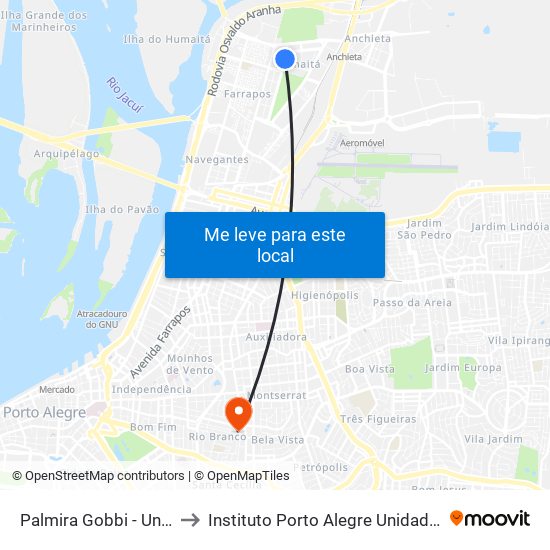 Palmira Gobbi - Unisuper to Instituto Porto Alegre Unidade Central map