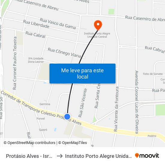 Protásio Alves - Israelita Bc to Instituto Porto Alegre Unidade Central map