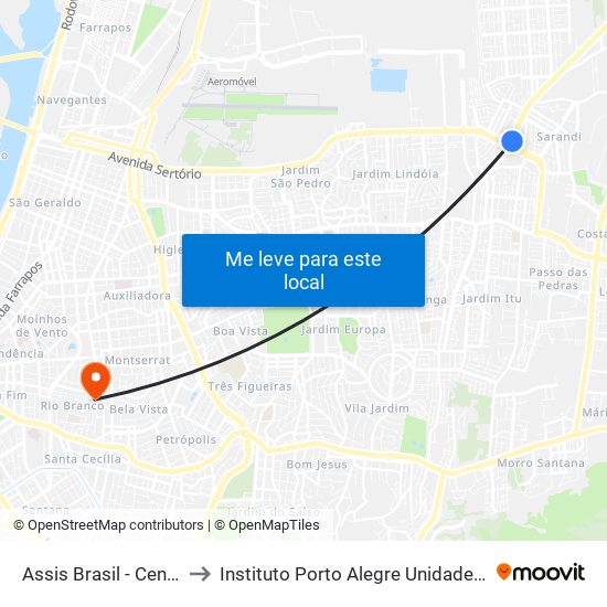 Assis Brasil - Centerlar to Instituto Porto Alegre Unidade Central map