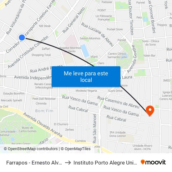 Farrapos - Ernesto Alves [Centro] to Instituto Porto Alegre Unidade Central map