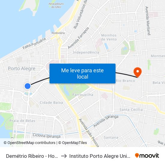 Demétrio Ribeiro - Hotel Pampa to Instituto Porto Alegre Unidade Central map