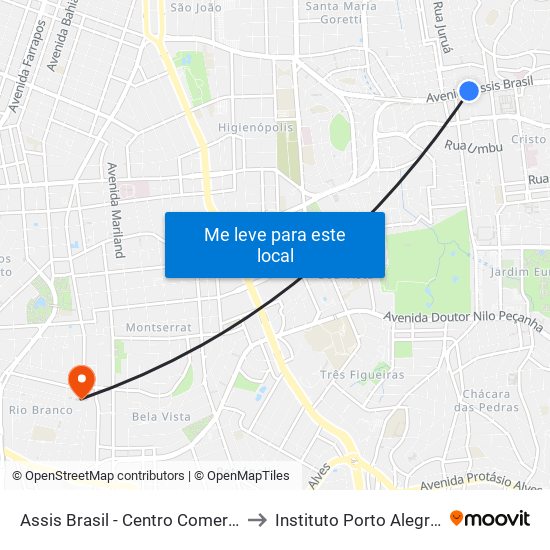 Assis Brasil - Centro Comercial  (Fora Do Corredor) to Instituto Porto Alegre Unidade Central map