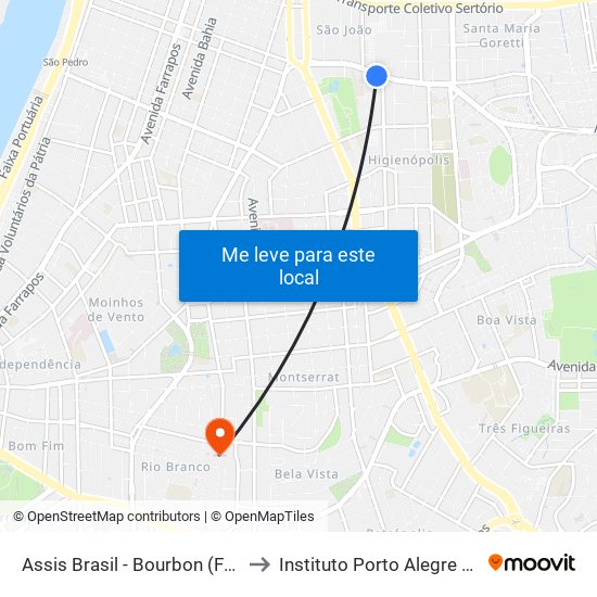 Assis Brasil - Bourbon (Fora Do Corredor) to Instituto Porto Alegre Unidade Central map