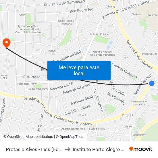 Protásio Alves - Inss (Fora Do Corredor) to Instituto Porto Alegre Unidade Central map