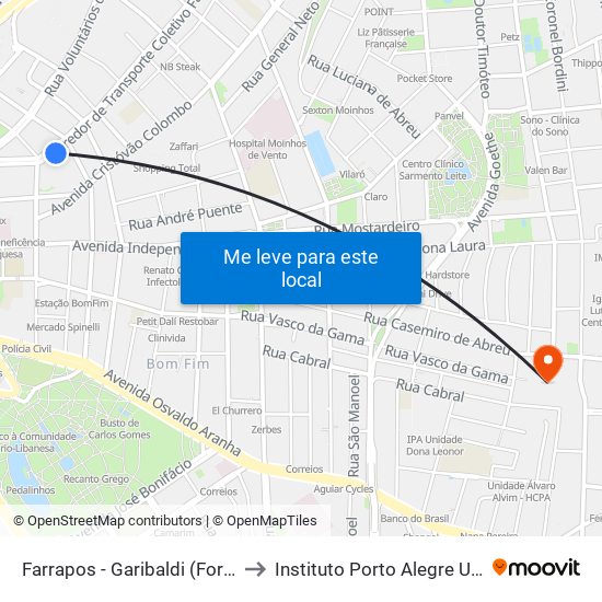 Farrapos - Garibaldi (Fora Do Corredor) to Instituto Porto Alegre Unidade Central map