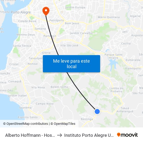 Alberto Hoffmann - Hospital Restinga to Instituto Porto Alegre Unidade Central map