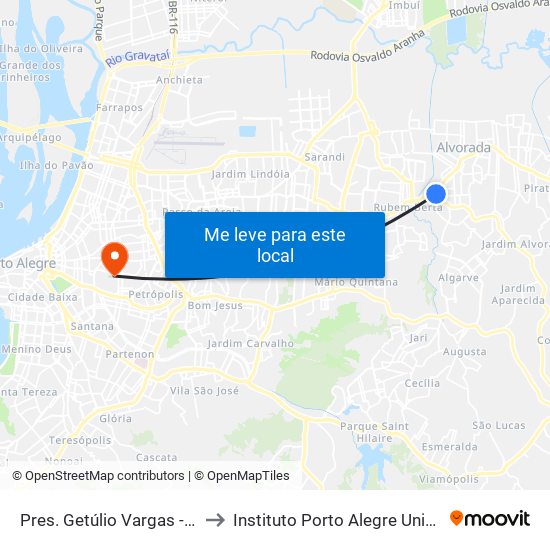 Pres. Getúlio Vargas - Parada 43 to Instituto Porto Alegre Unidade Central map