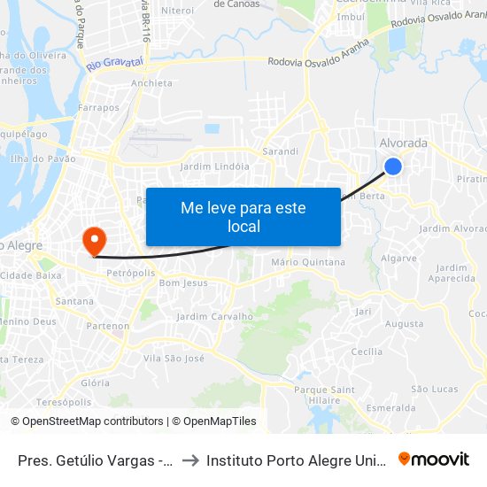 Pres. Getúlio Vargas - Parada 46 to Instituto Porto Alegre Unidade Central map