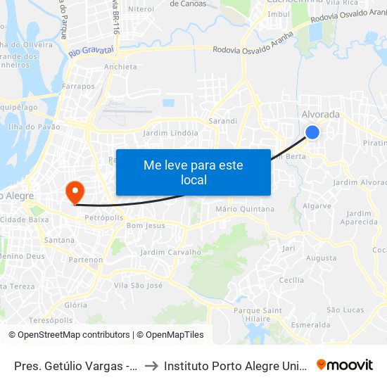 Pres. Getúlio Vargas - Parada 46 to Instituto Porto Alegre Unidade Central map