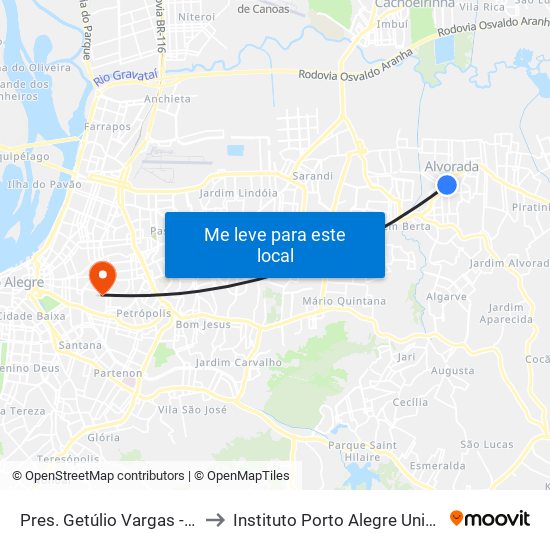 Pres. Getúlio Vargas - Parada 47 to Instituto Porto Alegre Unidade Central map