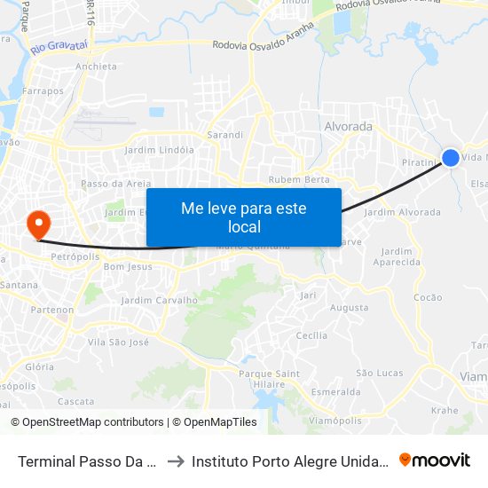 Terminal Passo Da Figueira to Instituto Porto Alegre Unidade Central map