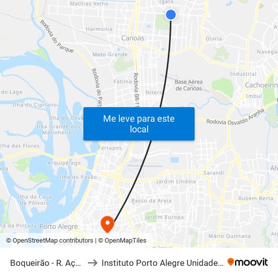 Boqueirão - R. Açucena to Instituto Porto Alegre Unidade Central map