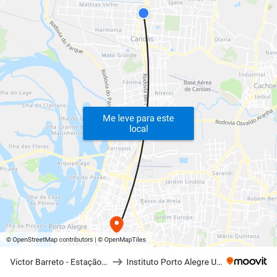 Victor Barreto - Estação Mathias Velho to Instituto Porto Alegre Unidade Central map