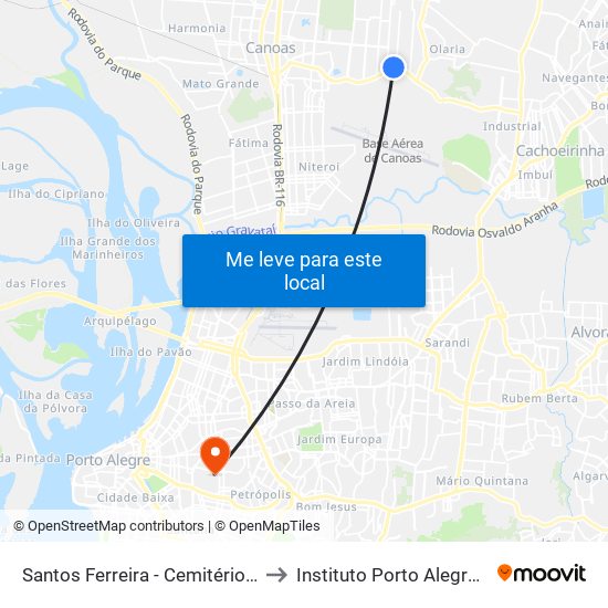 Santos Ferreira - Cemitério Parque São Vicente to Instituto Porto Alegre Unidade Central map
