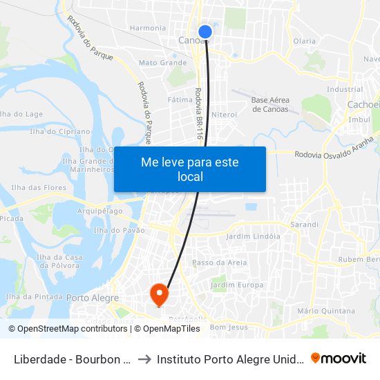 Liberdade - Bourbon Shopping to Instituto Porto Alegre Unidade Central map