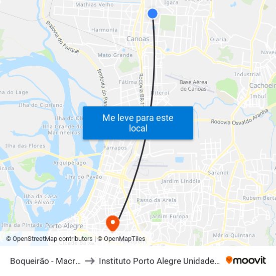 Boqueirão - Macromix to Instituto Porto Alegre Unidade Central map