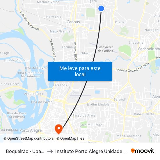Boqueirão - Upa 24h to Instituto Porto Alegre Unidade Central map