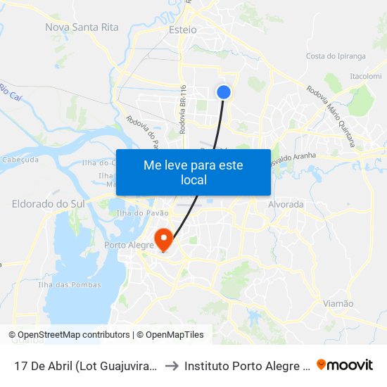 17 De Abril (Lot Guajuviras) - Brigada Militar to Instituto Porto Alegre Unidade Central map