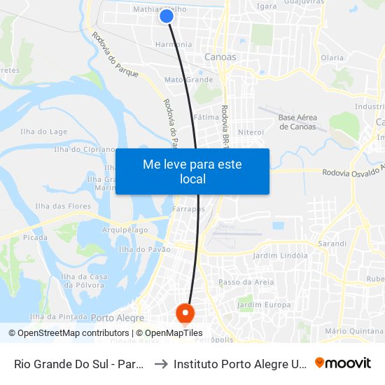 Rio Grande Do Sul - Parada 10 (Rissul) to Instituto Porto Alegre Unidade Central map