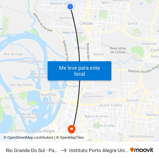 Rio Grande Do Sul - Parada 7 (Csv) to Instituto Porto Alegre Unidade Central map